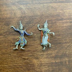 Vintage Sterling Silver Siam Pins